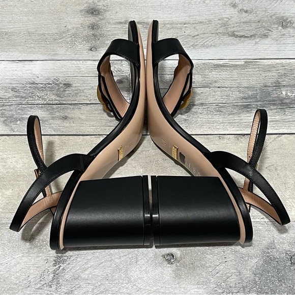 GUCCI Double G gold-toned hardware Leather mid-heel sandal Sz- 7.5 US / 37.5 .EU - Picture 5 of 10